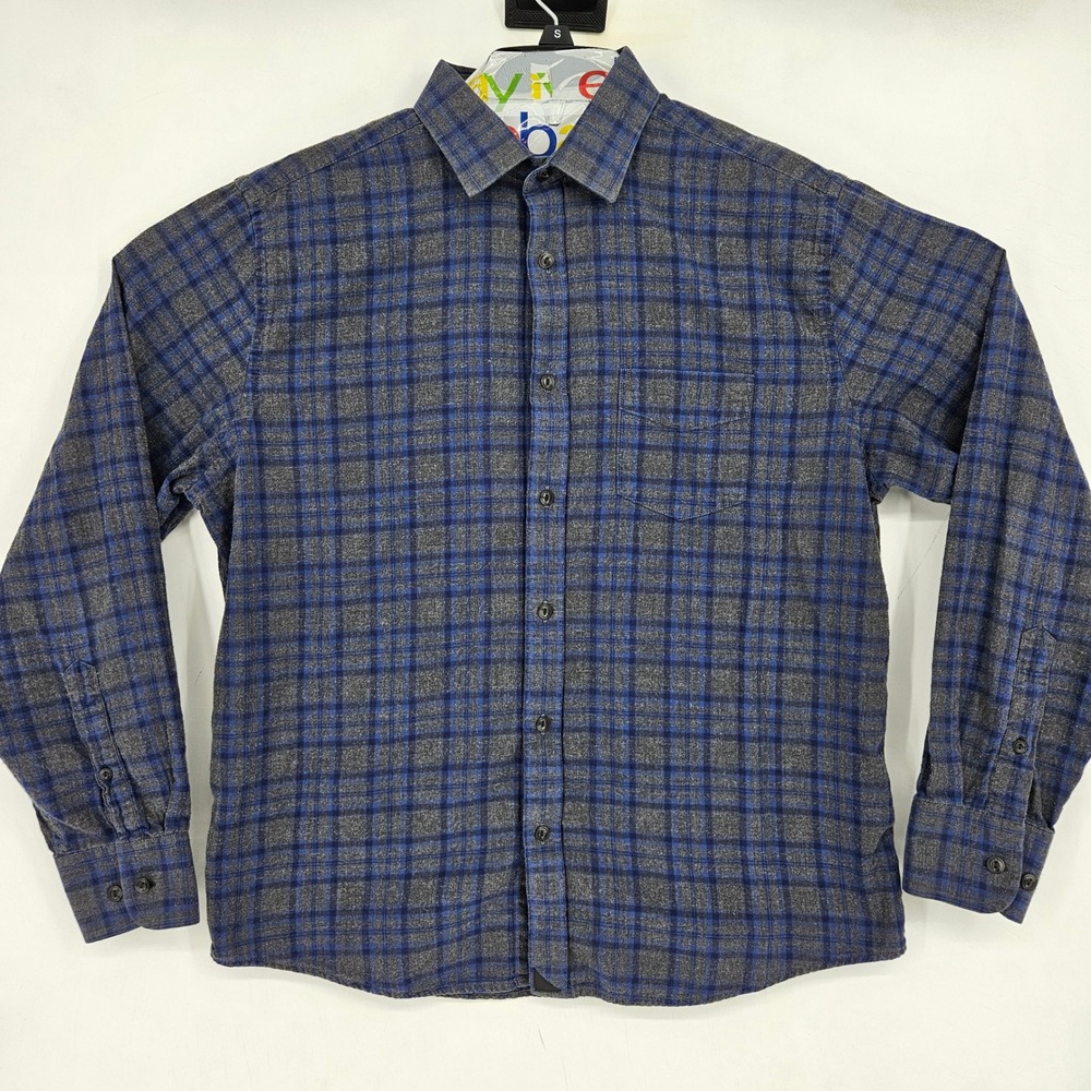 Untuckit Shirt Mens Large Button Up Casual Preppy Long Sleeve Blue‎ Gray Plaid